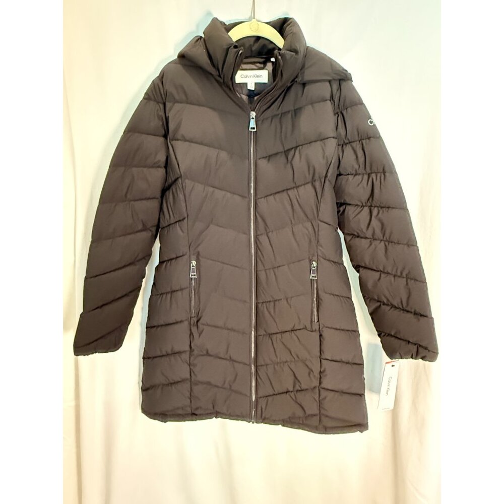 Calvin Klien New with Tags Black Puffer Jacket Detachable Hood Zip Pockets